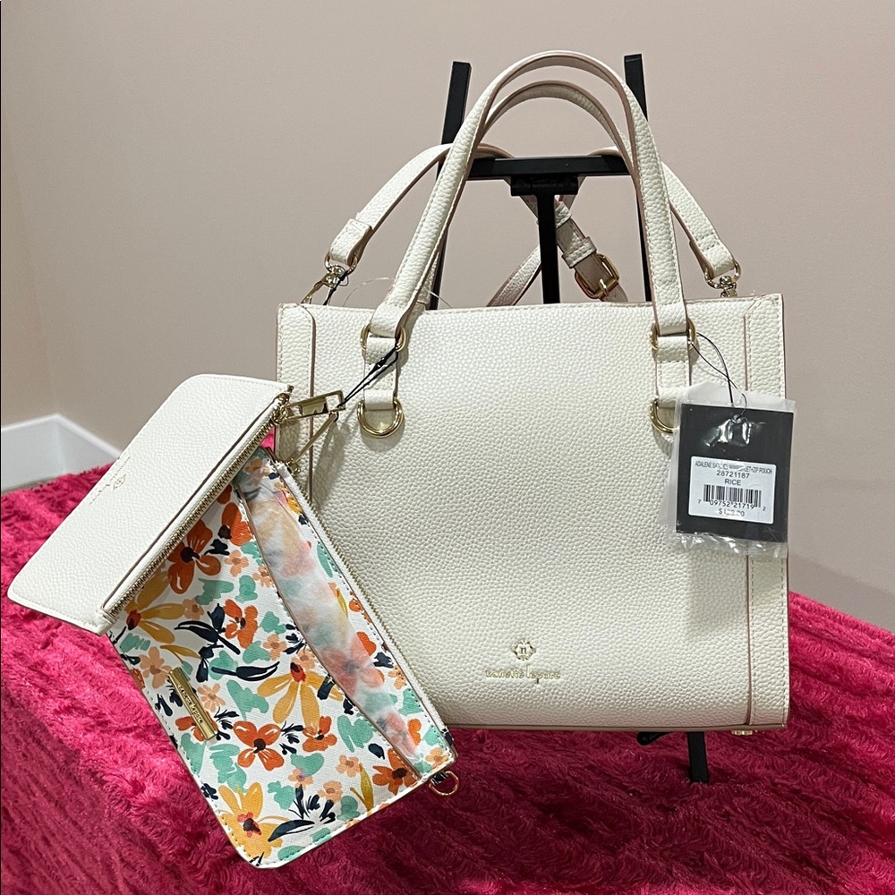 Nanette Lepore Cream Satchel with Floral Pouch